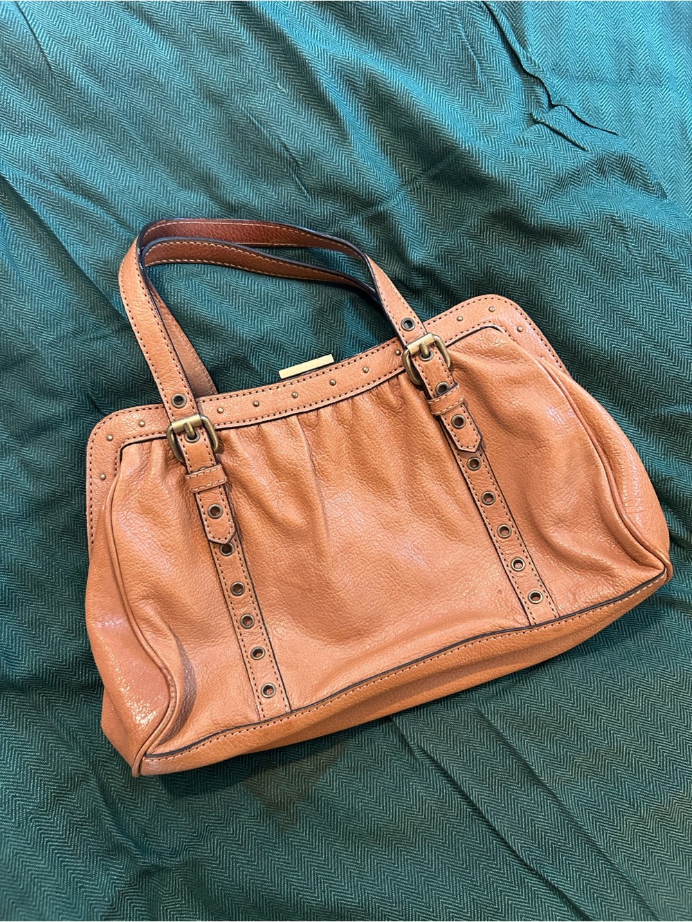 Adrienne Vittadini Tan Leather Buckle-Accent Tote